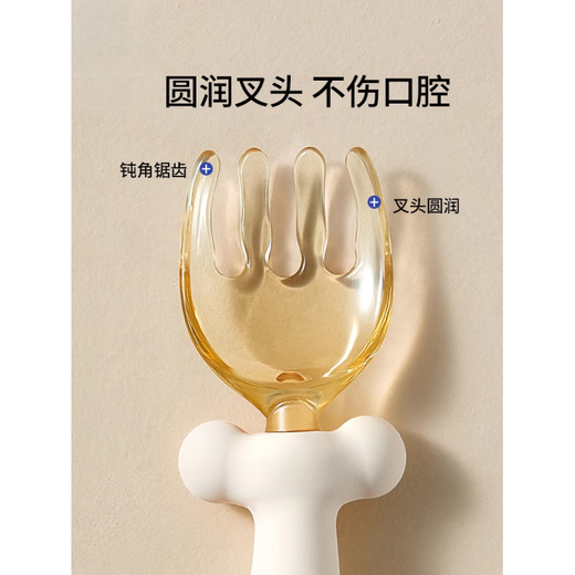 Jipindi baby spoon learning to eat training silicone spoon newborn baby independent eating children's tableware PPSU complementary food spoon White Bear style fork and spoon - can be bent 360 degrees (free storage box)