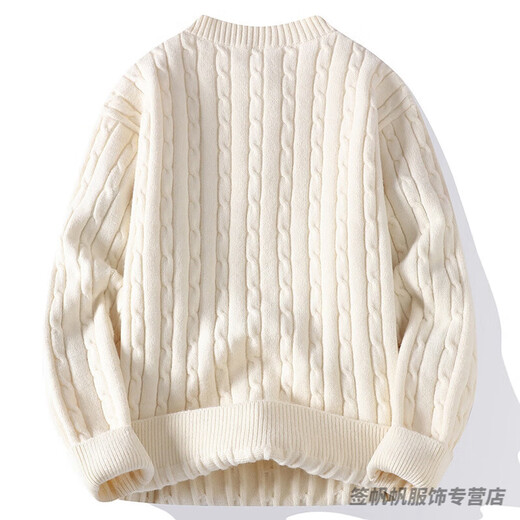 Mr. Jones Twist Henley Collar Sweater Men's Loose Lazy Style Autumn and Winter Sweater Thickened Warm Men's Bottoming Sweater WE25666 Off-white L Approximately 115-130 Jin Jin equals 0.5 kg Can be worn