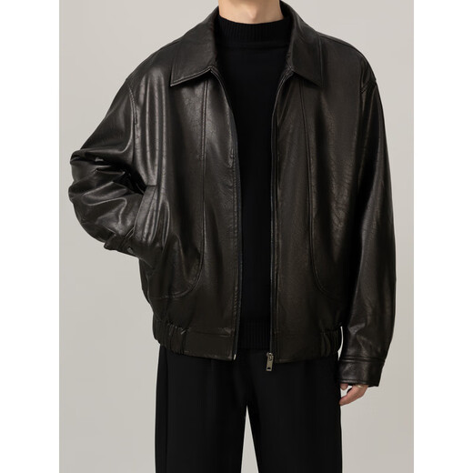 ONEDEW men's cleanfit textured pu leather autumn new leather jacket men's handsome motorcycle jacket top black gold M