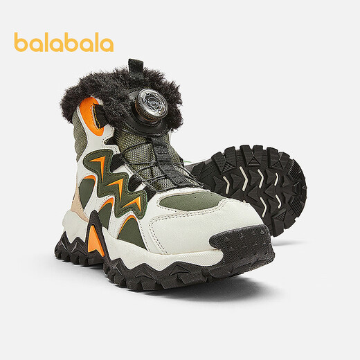 BALABALA shopping mall same style children's shoes children's sports boots plus velvet and thickening 2025 winter new boys' boots military green 40601 27 (foot length 16.3-16.7/inner length 17.7)