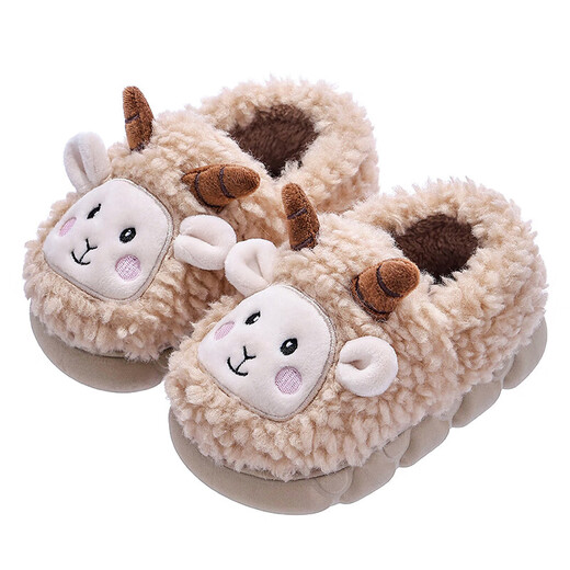 Winter children's cotton shoes 2025 new cartoon cute home indoor lamb boys and girls baby cotton shoes khaki-slippers 17.5-28/29 inner length 17.5CM about 4-5 years old