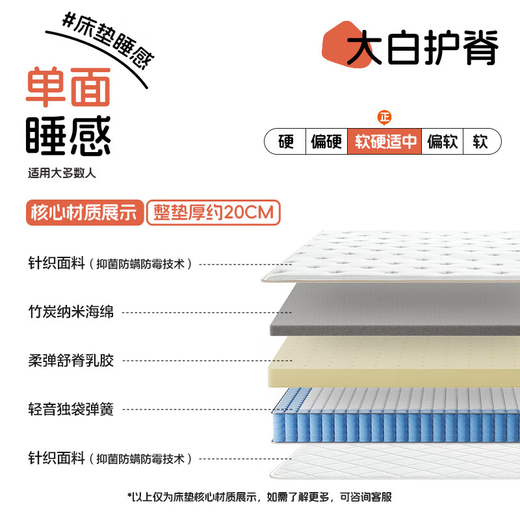 Xilinmen City Love Thai imported latex single bag spring mattress Dabai spine guard 1.8x2 meters moderately soft and hard