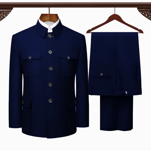 Mao suit for men, middle-aged and elderly suit, Mao suit for the elderly, coat for the elderly, spring, autumn and winter clothing for grandpa and dad, navy blue, bright pocket, winter velvet XL (175) (130Jin Jin is equal to 0.5kg -140Jin Jin is equal to 0.5kg)