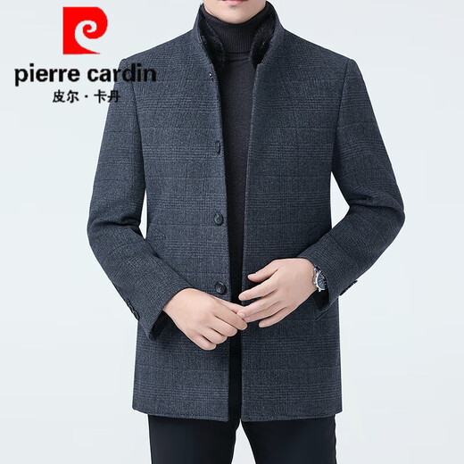 Pierre Cardin double-sided mink fur stand-collar wool coat for men, mid-length removable down liner warm cashmere coat 2289-25 - Gray L (175) size - Recommended weight 130-140 Jin Jin is equal to 0.5 kg