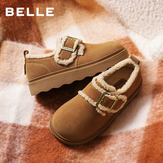 Belle retro fur edge snow boots for women 2025 winter new mall same style comfortable fur casual shoes E5N1DDM5 pre-sale brown 37 (235mm)