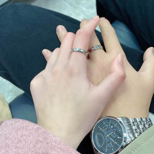 Old temple couple's sterling silver pair of fortune rings for women and men, light luxury niche design, original closed mouth, Hong Kong code No. 27