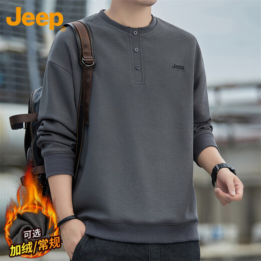 Jeep (JEEP) sweatshirt men's autumn and winter loose long-sleeved T-shirt men's casual trendy clothes men's dark gray XL