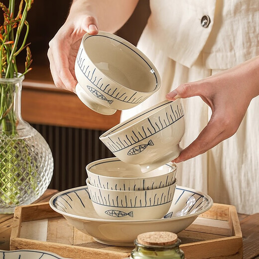 Garson dish set household light luxury high-value ceramics 2025 new Japanese style bowls, plates, chopsticks and tableware moving to new home gift