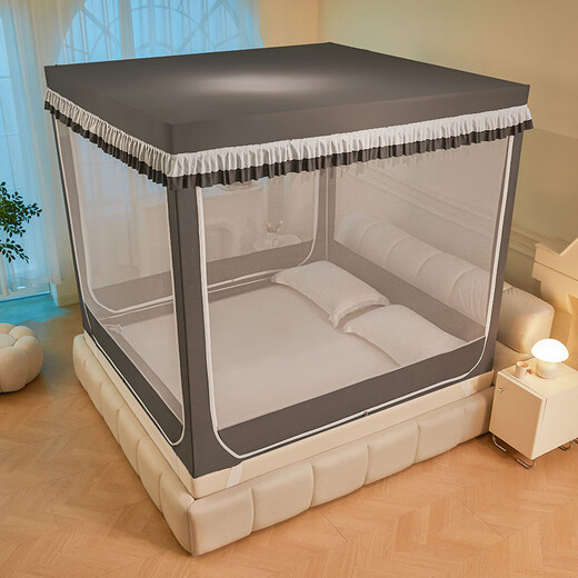 Fantasy new baby anti-fall mosquito net strong blackout princess bedroom home bed curtain integrated thickened bracket cover type elegant purple full bottom removable bed sheet + splicing-free thickened bracket + five-sided shading 1.2m bed width 120cm long 200cm high 17