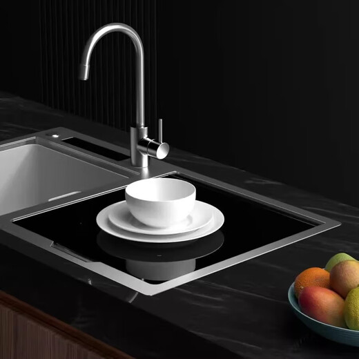 Dishwasher for 8-10 people, large capacity, double spray, small household smart fully automatic desktop embedded hot air drying, active oxygen sterilization and disinfection S3 left machine and right sink with ultrasonic