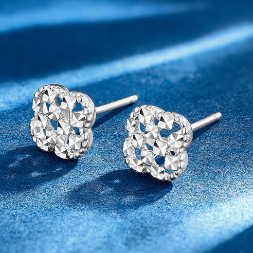 Wanfulong genuine PT950 platinum earrings for ear piercing, platinum sparkling light luxury high-end earrings for girlfriend and wife, PT950 platinum, one item, one certificate (free silicone ear plugs) 1.46g