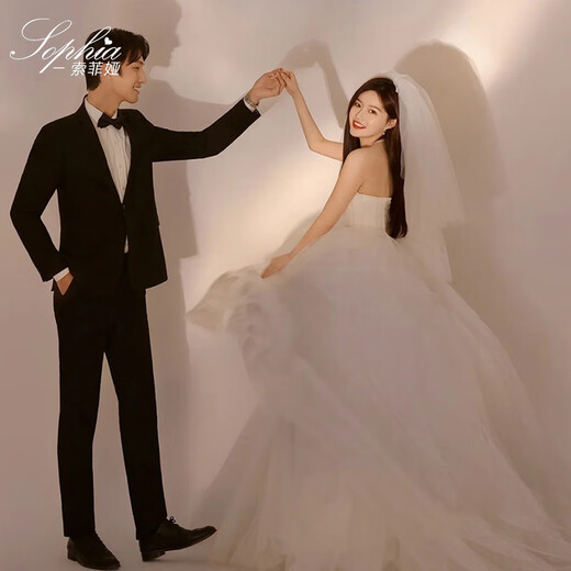 头纱新娘主婚纱领证求婚蓬蓬纱白色结婚素纱法式轻纱头饰拍照 (发梳)白色素纱云蓬约80cm