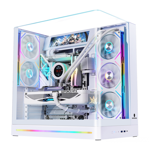 玩嘉问界PLUS白色一体式曲面玻璃海景房机箱游戏电脑台式机ATX/360水冷/背插三面侧透TypeC/ARGB灯条
