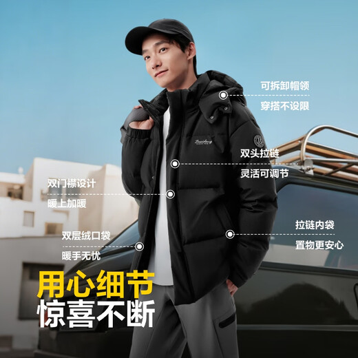 波司登25年冬季羽绒服男女情侣同款修身短款休闲加厚脱卸帽外套