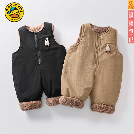G.DUCKKIDS brand overalls baby lamb velvet thickened winter one-child jumpsuit plus velvet baby cotton pants official khaki color 73cm