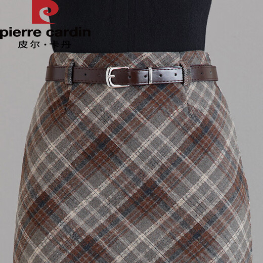 Pierre Cardin plaid woolen skirt for women 2025 autumn and winter new style high-waisted mid-length a-line thickened one-step hip skirt plaid M 27