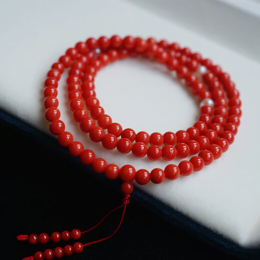 Ten-leaf natural red coral bracelet A-grade sardine coral 5mm108 Buddhist beads rosary bracelet