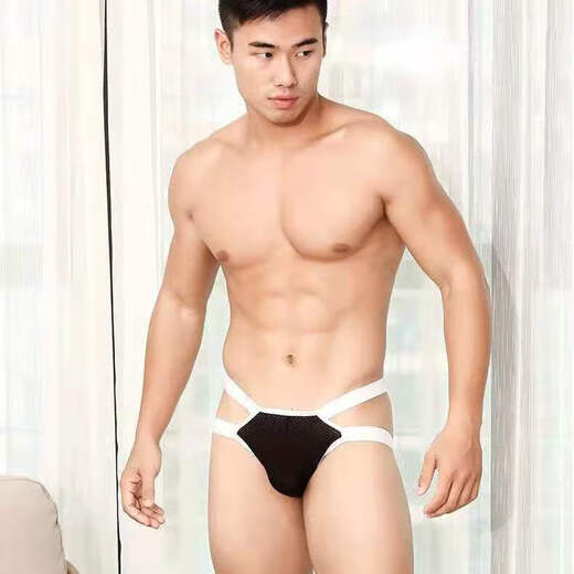 Men's thong large size sexy underwear men's temptation gay sexy bag sexy T pants hollow free to take off sexy black leucorrhea S