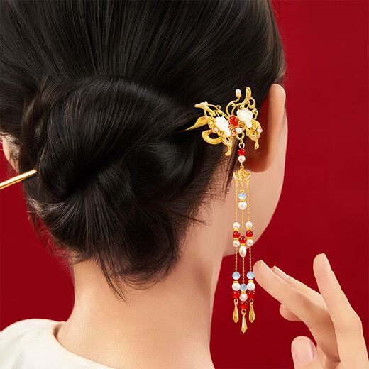 Cultural and creative butterfly hairpin, new Chinese style tassel hairpin, ancient style hairpin, cultural and creative girl birthday gift, Thanksgiving, selected deep sea fritillary