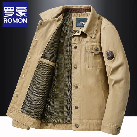 Luo Meng Spring and Autumn New Jacket Men's Lapel Multi-Pocket Loose Large Size Outdoor Casual Workwear Jacket for Men Military Green 2XL