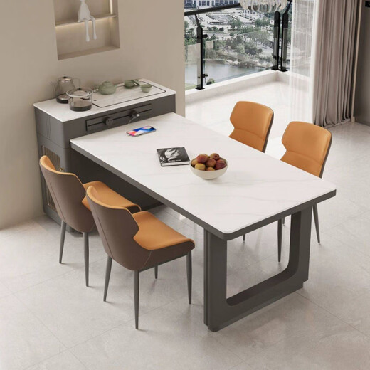 Xiaomi Pearl Cream Island Slate Dining Table Retractable Simple Multi-Function Storage Island Cabinet Combination Home Dining Table Furry Chair + Desktop Pure White/Black Optional Free Matching One Table Four Chairs 1.4m Dining Table + Fixed Socket Style Consult Customer Service