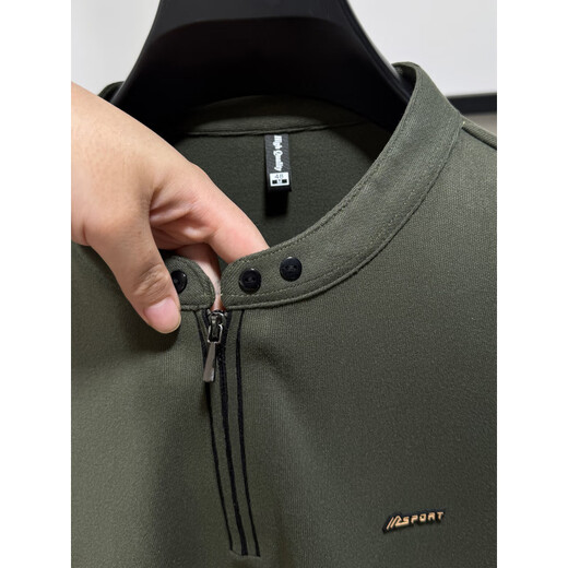 Goldlion autumn henley collar sweatshirt men's casual sports half-zip T-shirt long-sleeved bottoming shirt men's outer wear stand-up collar top Army Green M __48