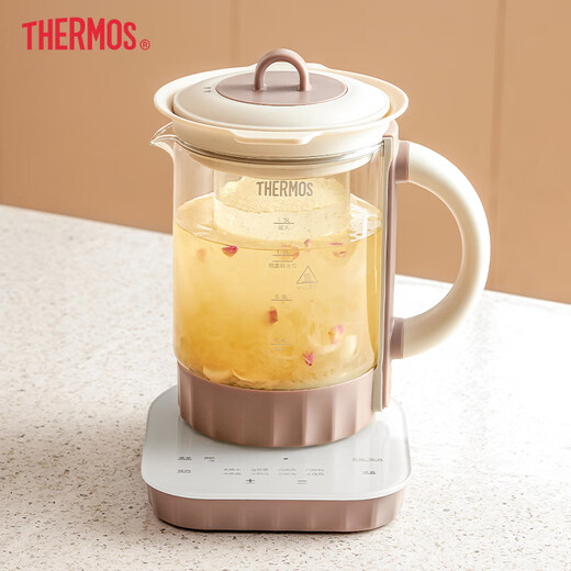 THERMOS Health Pot Multifunctional Glass Tea Maker Kettle Fully Automatic Insulation Electric Kettle Home Office Large Capacity Teapot Decoction Pot Chinese Valentine's Day Gift EHA-1612E Gray White (Set) 1.5L