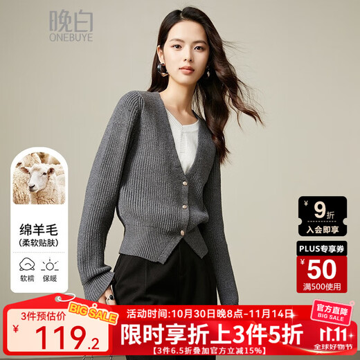 Late White 2025 Autumn and Winter Design Lazy Wind Contrast Color Splicing Fake Two-Piece Knitted Sweater Versatile Slim Sweater Women Dark Gray S