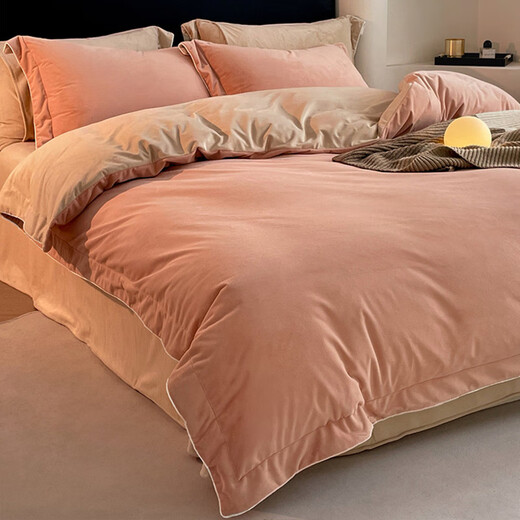 Boyang (BEYOND) baby velvet four-piece set 2025 new type a maternal and infant grade quilt cover winter thickened double-sided coral milk velvet bedding, Roy-Mars green + light luxury gray, type A baby velvet, anti-static, non-shedding, bed sheet style, suitable for 1.8/2.0 meter bed four-piece set, recommended to match 22