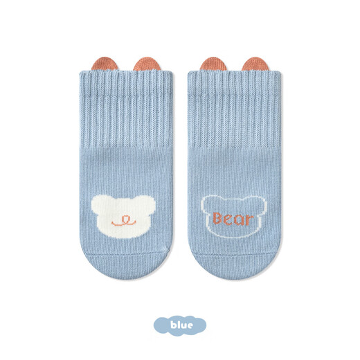 DFBK baby floor socks autumn and winter pure cotton thin cartoon cute baby socks non-slip insulation socks children's toddler socks blue 1 pair 0-1 years old S size suitable for feet 10-12cm long