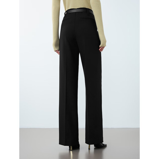 Langzi French Retro Wilderness Maillard Straight Slim Pants Winter New Fashionable and Chic Suit Pants Women Black S