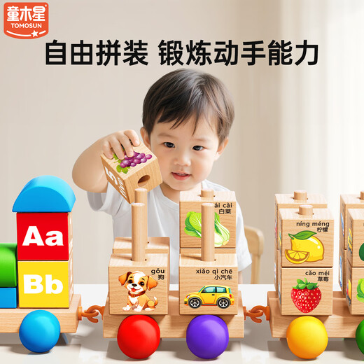 Child's Wood Star Solid Wood Rotating Train Children's Toy 3-6 Years Old Boys and Girls Early Education Puzzle Magnetic Building Blocks Digital Cognition Solid Wood Rotating Train + Magnetic Fishing Toy 30 Fish Bucket