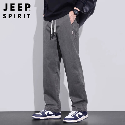 JEEP SPIRIT Jeep pure cotton casual pants men's autumn and winter loose straight pants men's workwear wide-leg pants gray XL