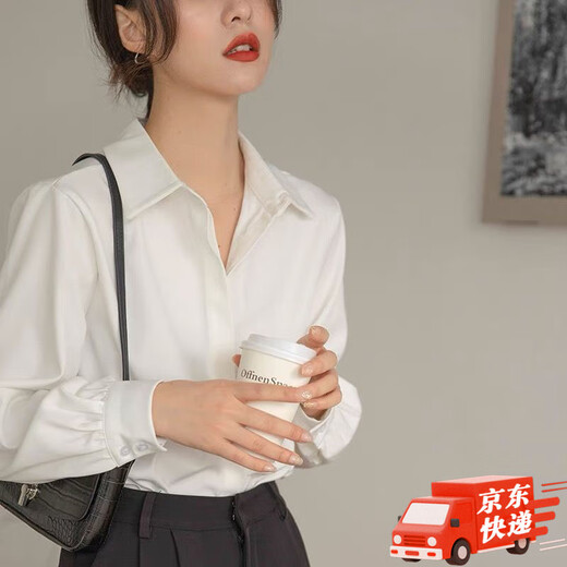 LZJV blue shirt women's professional suit formal long-sleeved top interview suit teacher commuting wear chiffon shirt white L 105-115Jin Jin equal to 0.5 kg without ties