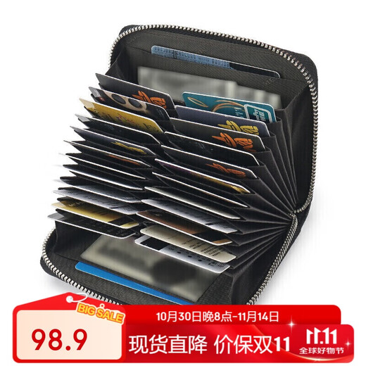 Scarecrow card holder men's genuine first-layer cowhide business card holder large-capacity leather case multi-card slot card holder accordion card holder ID holder black