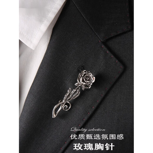 SNQP old antique rose brooch men's retro solid corsage fashion pin original design jewelry silver rose brooch