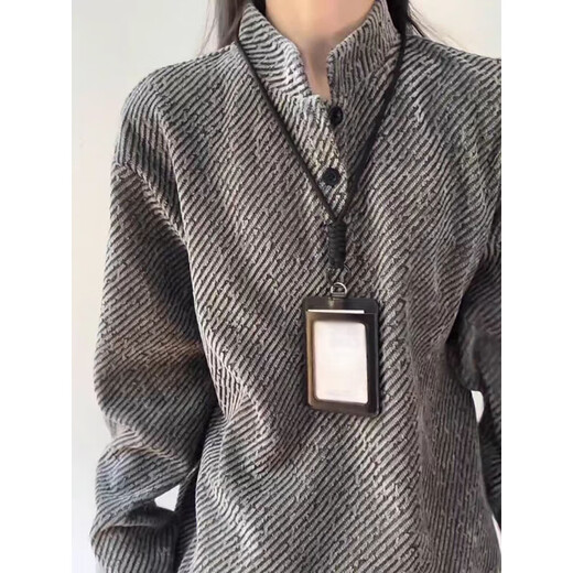 7 excellent products Henry collar sweatshirt men's autumn and winter striped heavy base polo shirt loose casual jacket top men CQS-3266 Gray M