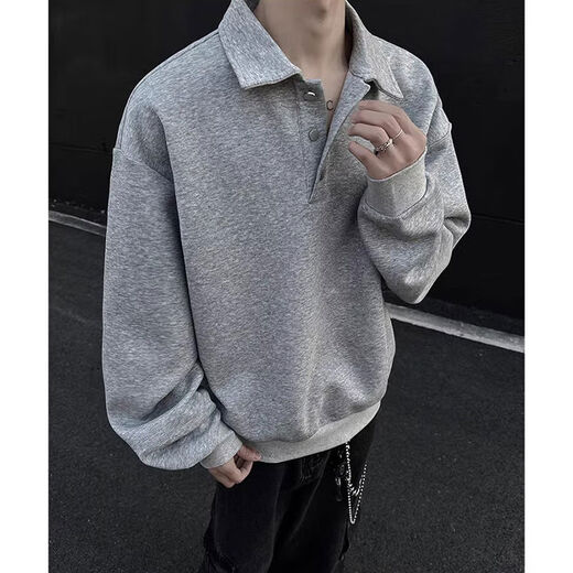 Jingyan selects cleanfit Henry collar sweatshirt for men, spring and autumn American retro polo shirt, handsome, trendy and loose, black M M95 to 115Jin Jin is equal to 0.5kg and can be worn