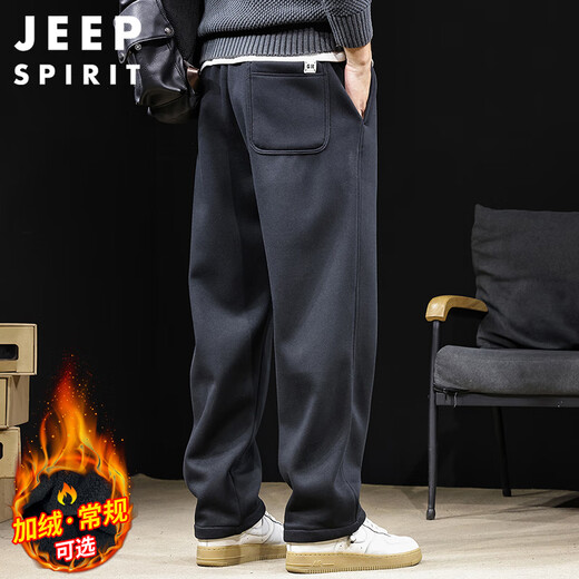 JEEP SPIRIT Jeep Casual Pants Men's Autumn and Winter Korean Style Straight Sports Pants Men's Large Size Sweatpants Black XL