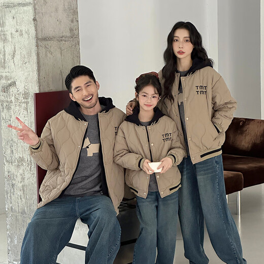 G.duck children's clothing parent-child clothing family of three or four family clothing children's jacket autumn and winter boys and girls baseball uniforms Korean fashion TMT cotton coat khaki 165 S