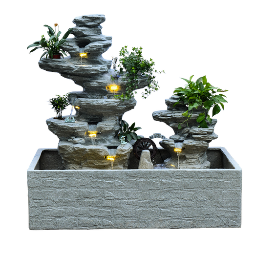 泉韵假山瀑布流水景观摆件循环水鱼缸造景风水轮装饰庭院阳台墙角鱼池 180x90x175CM高】5052+5010
