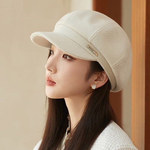 Jimmy Leaf Hat Women's Autumn and Winter New Style Elegant Thickened Woolen Octagonal Hat Korean Style Light Luxury Simple Beret Black