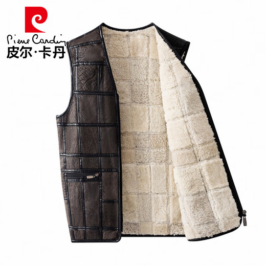 Pierre Cardin men's fur integrated vest autumn and winter genuine leather middle-aged and elderly sheep sheared fur vest vest warm sheepskin vest brown L 4x