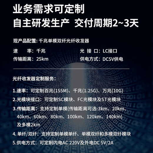 BOYANG Gigabit dual-fiber single-mode fiber optic transceiver, photoelectric converter, lightning protection LC interface, 25km external power supply, one photoelectric transceiver BY-WG811S