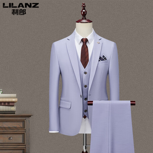 Lilan three-piece men's suit business professional formal small suit Korean version slim groomsmen groom wedding dress off-white XL
