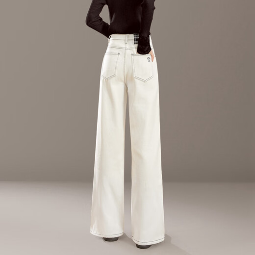 Shechi plus velvet warm straight jeans women's 2025 winter new high-waisted long slim casual pants