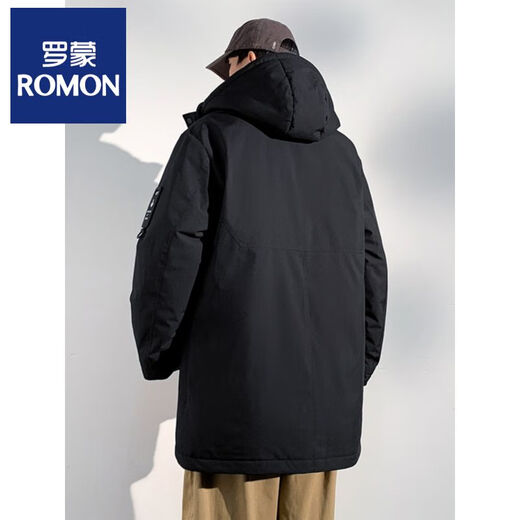 ROMON mid-length cotton-padded jacket for men in winter, hooded thickened cotton-padded jacket, warm and handsome military coat, workwear down jacket for men, military green 2375 S