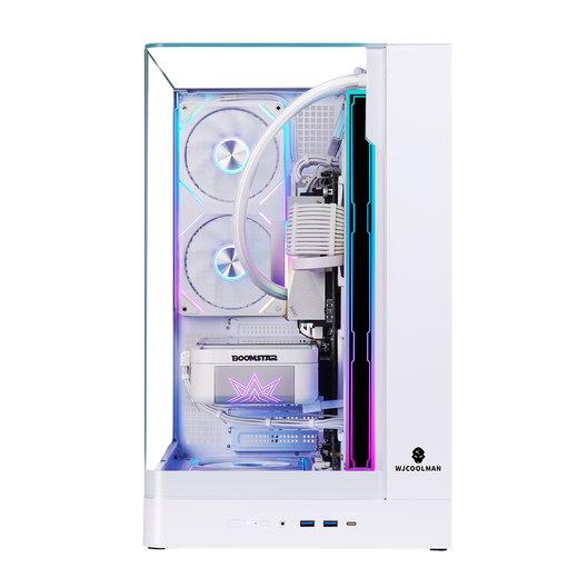 玩嘉问界PLUS白色一体式曲面玻璃海景房机箱游戏电脑台式机ATX/360水冷/背插三面侧透TypeC/ARGB灯条