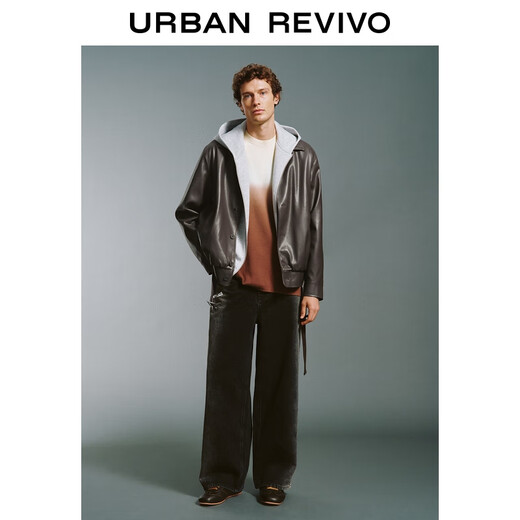 UR star same style 2025 autumn new men's retro PU silhouette jacket UMF150064 dark coffee brown M