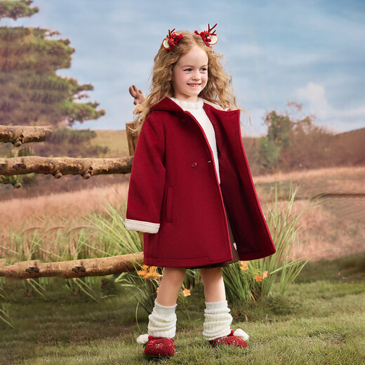 ASK JUNIOR【立体小鹿】儿童外套25冬季小童连帽防风女童双面毛呢大衣